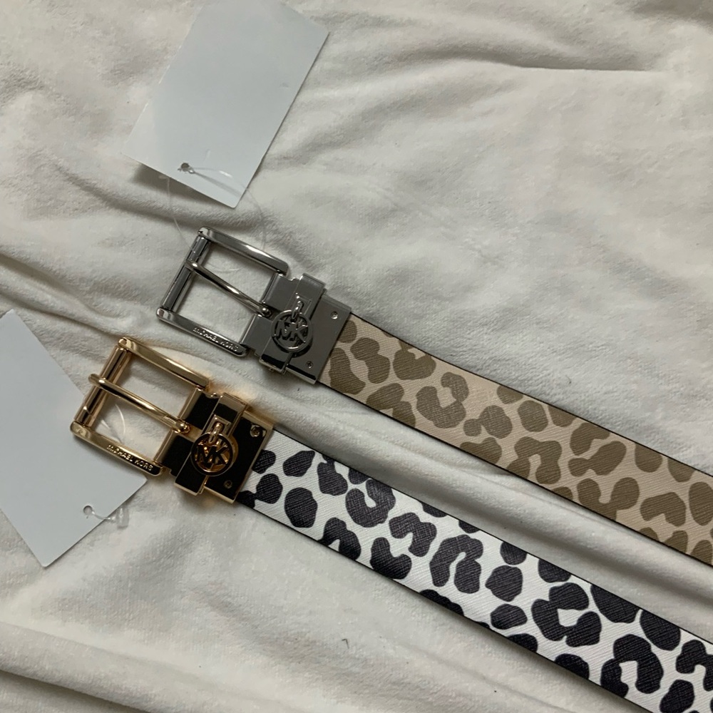 Michael Kors Leopard Print Women's Belt - Gold and Silver Buckles